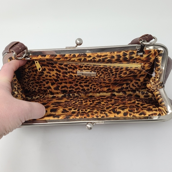 Vtg 90s Y2K Brown Leather Studded Short Strap Hand Shoulder Bag Animal Print - Picture 8 of 10